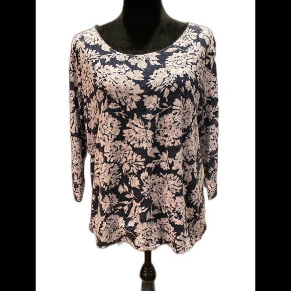 Croft and Barrow Blouse Petite XL Top Pullover 3/4 Sleeve Navy White Relaxed Fit - Picture 2 of 11